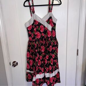 Unique Vintage Black and Pink Floral Dress